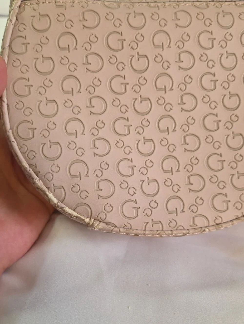 GUESS Light Beige Quilted Logo Crossbody Bag